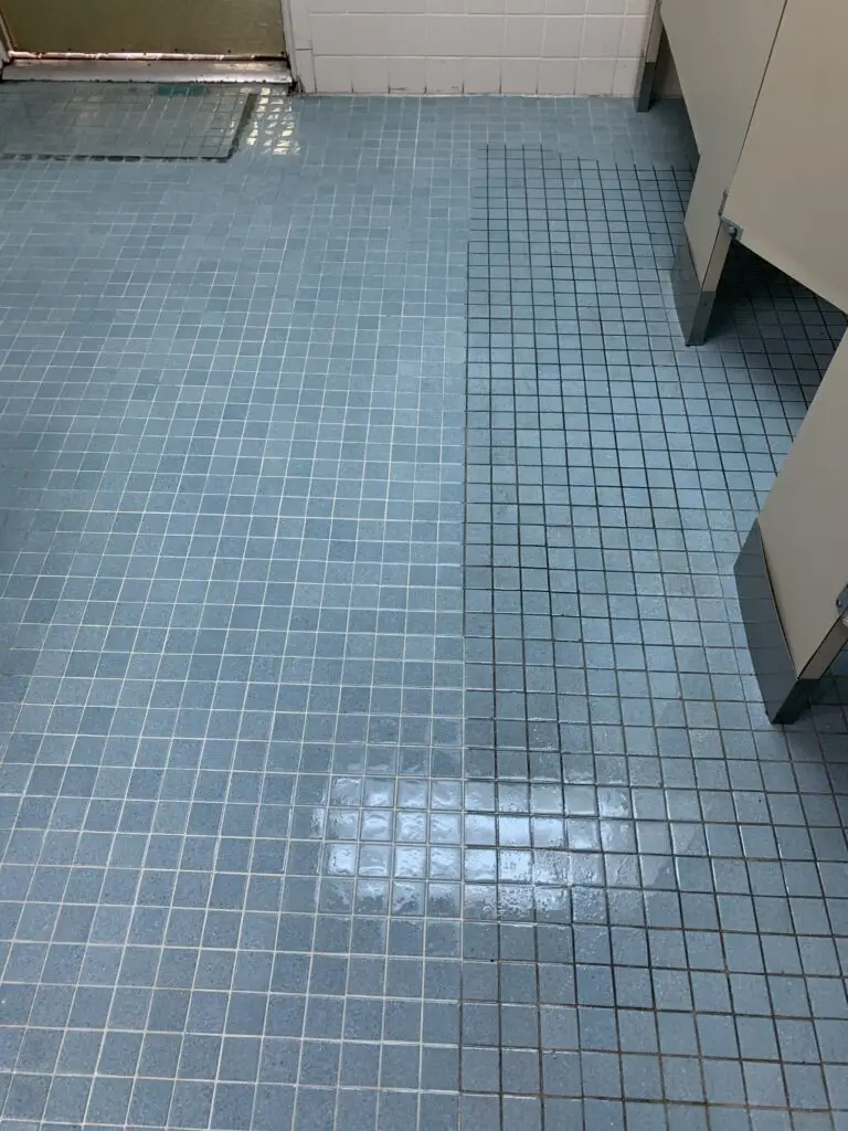 Professional 1x1 blue tile and grout cleaning in an office building in Fort Lauderdale, FL